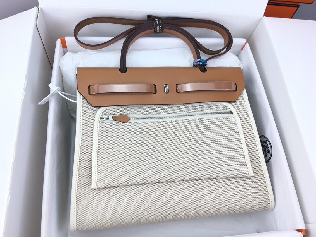 에르메스 에르백31 캔버스 화이트 골드브라운 은장